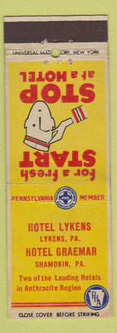 Matchbook Cover - Hotel Lykens PA Graemar Shamokin PA