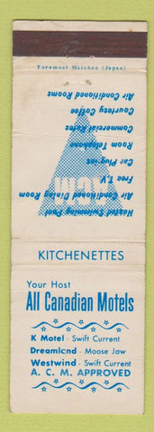 Matchbook Cover - All Canadian Motels Swift Current Moose Jaw SK WORN