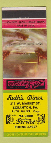 Matchbook Cover - Ruth's Diner Scranton PA New England Coast