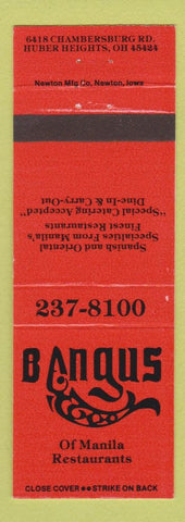 Matchbook Cover - Bangus Huber Heights OH