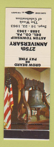 Matchbook Cover - Aston Township 275th Anniversary PA 1963 liberty bell