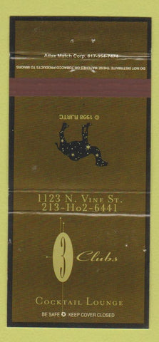 Matchbook Cover - 3 Clubs Hollywood CA Camel Cigarettes 30 Strike