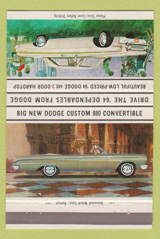 Matchbook Cover - 1964 Dodge Custom 880 Convertible Snell's Canton PA 40 Strike