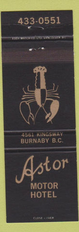 Matchbook Cover - Astor Motor Hotel Burnaby BC lobster