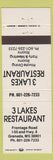 Matchbook Cover - 3 Lakes Restaurant Grenada MS