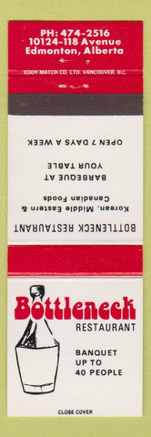 Matchbook Cover - Bottleneck Restaurant Edmonton AB