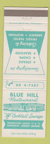 Matchbook Cover - Blue Hill Restaurant Camp Hill PA