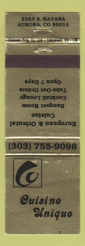 Matchbook Cover - Cuisine Unique Aurora Colorado