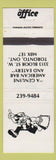 Matchbook Cover - The Office Toronto ON Bar restaurant WEAR