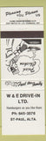 Matchbook Cover - W&E Drive In St Paul AB Hamburgers Fried Chicken