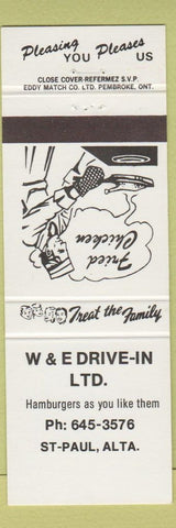 Matchbook Cover - W&E Drive In St Paul AB Hamburgers Fried Chicken