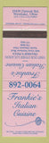 Matchbook Cover - Frankie's Italian Pizza Westlake OH