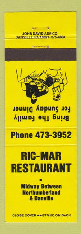 Matchbook Cover - Ric Mar Restaurant Northumberland Danville PA yellow