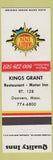 Matchbook Cover - Quality Inn Kings Grant Danvers MA