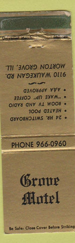 Matchbook Cover - Grove Motel Morton Grove IL WORN