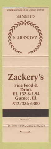 Matchbook Cover - Zackery's Gurnee IL