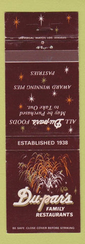 Matchbook Cover - Du-Par's Restaurants  CA CHAIN