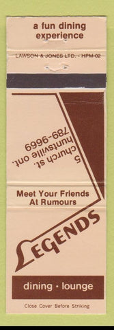 Matchbook Cover - Legends Restaurant Huntsville ON