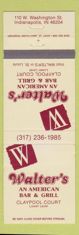 Matchbook Cover - Walter's American Bar Indianapolis IN