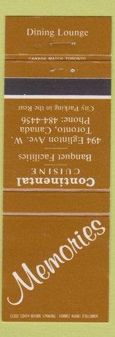 Matchbook Cover - Memories Restaurant Toronto ON