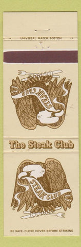 Matchbook Cover - The Steak Club Vernon Brattleboro VT Windsor Locks Hartford