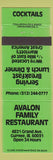 Matchbook Cover - Avalon Family Restaurant Gurnee IL green