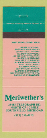 Matchbook Cover - Meriwether's Southfield MI Restaurant
