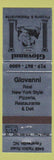 Matchbook Cover - Giovanni Restaurant Pizza Fayetteville NC