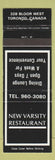 Matchbook Cover - New Varsity Restaurant Toronto ON