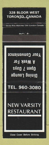 Matchbook Cover - New Varsity Restaurant Toronto ON