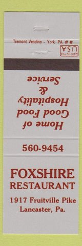 Matchbook Cover - Foxshire Restaurant Lancaster PA