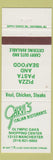 Matchbook Cover - Garvi's Italian Restaurant  Pizza Des Peres MO