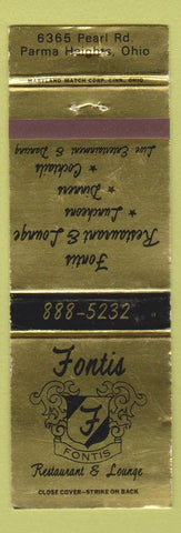 Matchbook Cover - Fontis Restaurant Lounge Parma Heights OH
