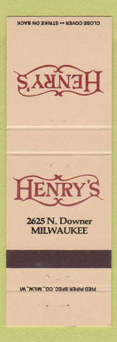 Matchbook Cover - Henry's Milwaukee WI