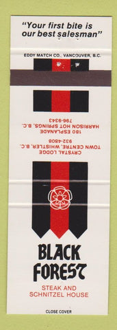 Matchbook Cover - Black Forest Steak Schnitzel Whistler Harrison Hot Springs BC