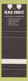 Matchbook Cover - Black Forest Steak Schnitzel Whistler Harrison Hot Springs BC