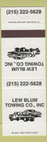 Matchbook Cover - Lew Blum Towing