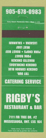 Matchbook Cover - Rigby's Restaurant Bar Mississauga ON