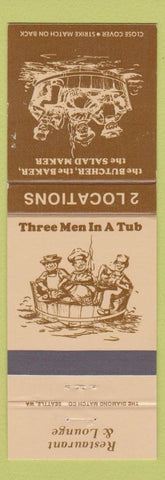 Matchbook Cover - Three Men In A But Restaurant Renton WA Seattle WA