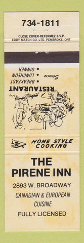 Matchbook Cover - Pirene Inn Canada yellow