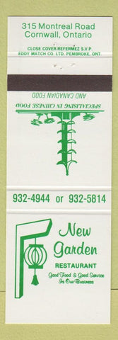 Matchbook Cover - New Garden Restaurant Chinese Cornwall ON