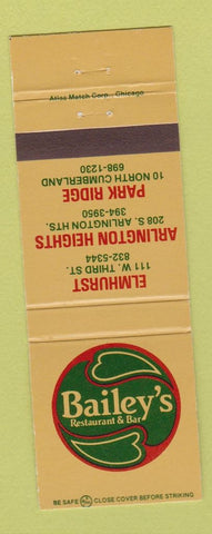 Matchbook Cover Bailey's Restaurant Bar Elmhurst Park Ridge Arlington Heights IL