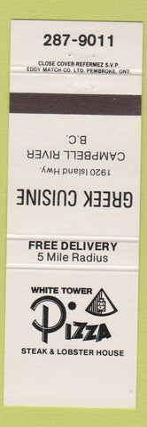 Matchbook Cover - White Tower Pizza Steak Campbell River BC