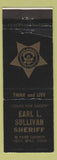 Matchbook Cover - Earl L Sullivan Sheriff Colorado Springs Colorado El Paso WEAR
