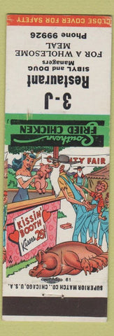 Matchbook Cover - 3J Restaurant hillbilly Fried Chicken Kissin Booth