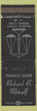 Matchbook Cover Probate Judge Richard B Metcalf Franklin County Columbus OH WEAR