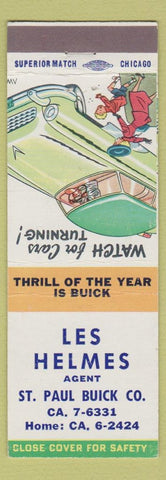 Matchbook Cover - Les Helmes Buick ST Paul MN safety