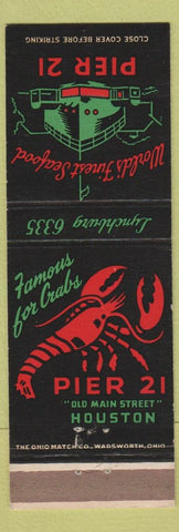 Matchbook Cover - Pier 21 Houston TX lobster