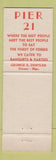 Matchbook Cover - Pier 21 Houston TX lobster