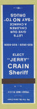 Matchbook Cover - Jerry Crain Sheriff Election